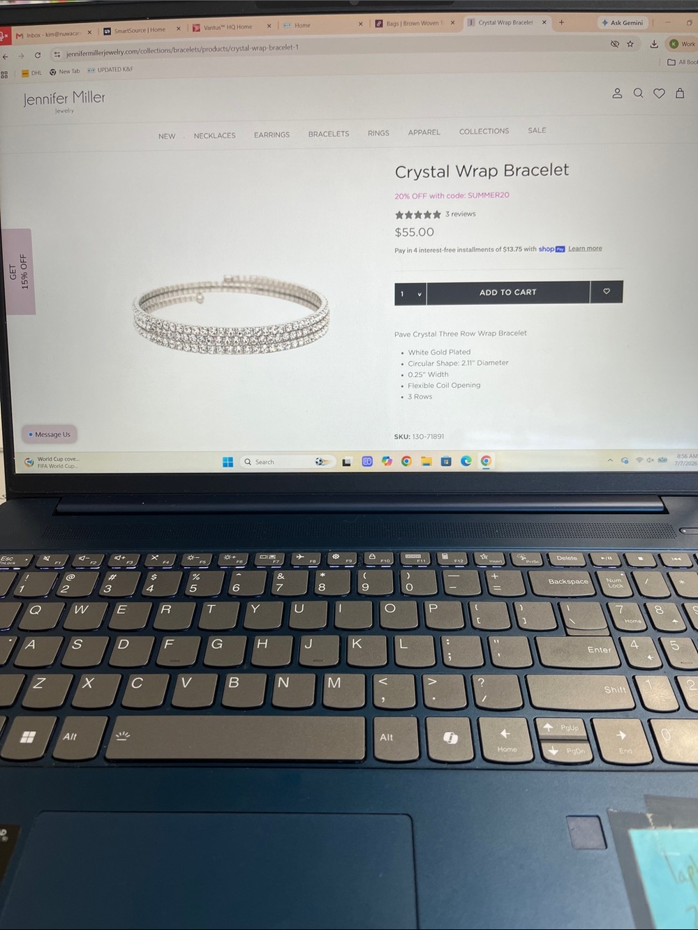 Jennifer Miller Crystal Three-Row Wrap Bracelet